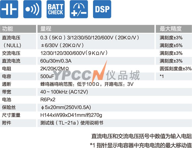 SP21模拟万用表规格参数