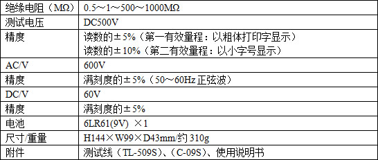 DM509S绝缘电阻测试仪规格参数